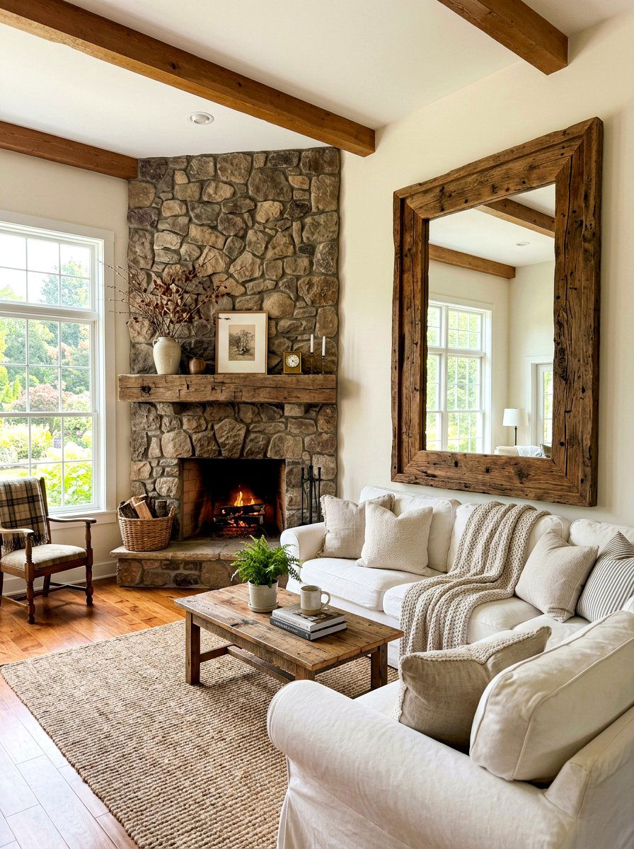 Rustic Wood Oversized Mirror - 30 statement floor mirror living room ideas