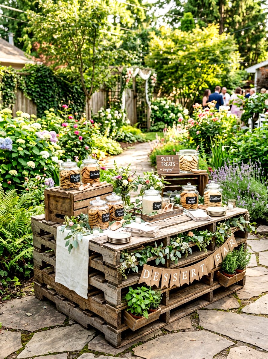 Rustic Wood Pallet Dessert Bar - 30 outdoor dessert station ideas