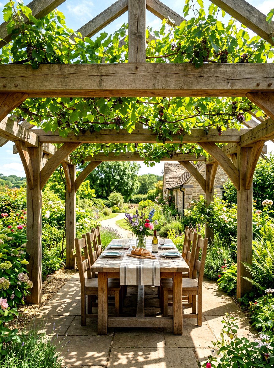 Rustic Wood Pergola - 30 Mediterranean exterior courtyard ideas