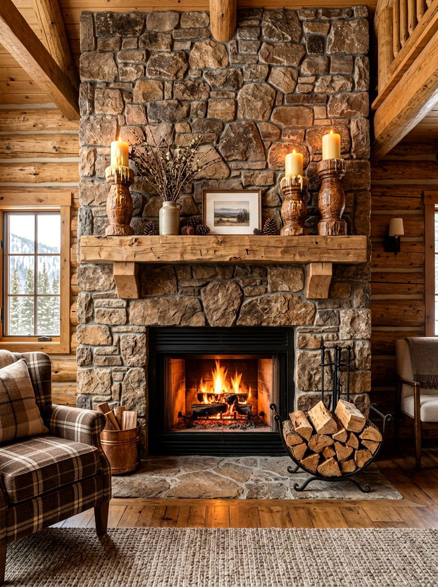 Rustic Wood Pillar - 30 mantel candle styling ideas