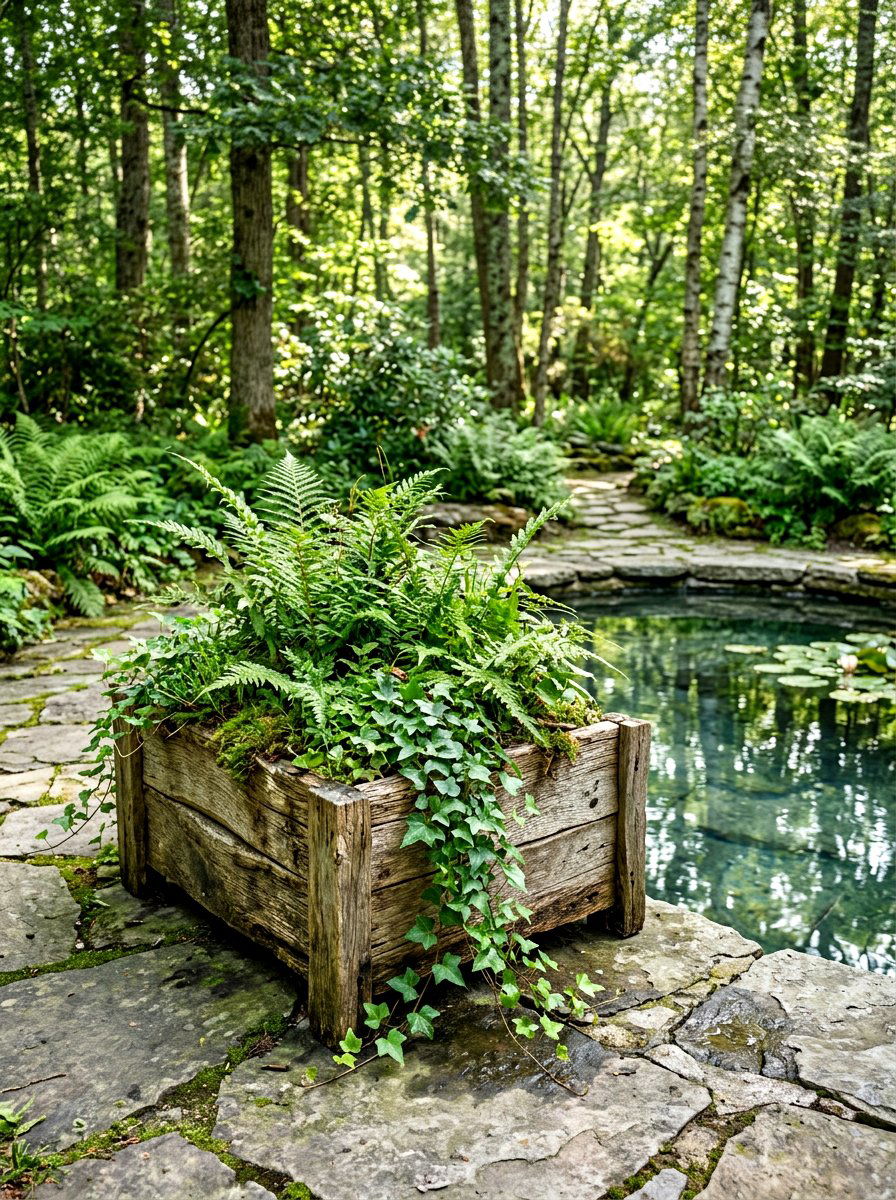 Rustic Wood Planter - 30 poolside planters ideas