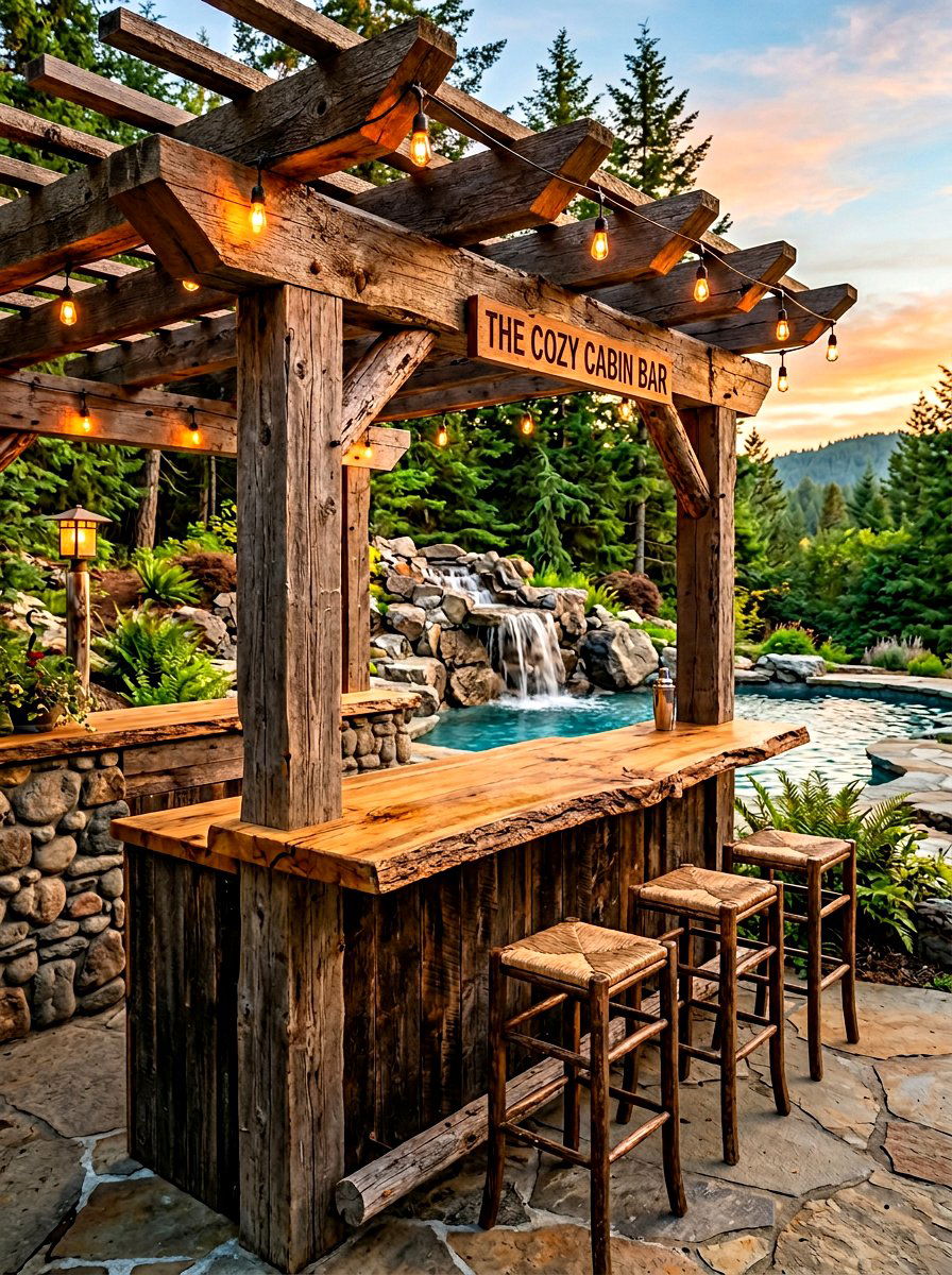 Rustic Wood Pool Bar - 30 poolside bar ideas