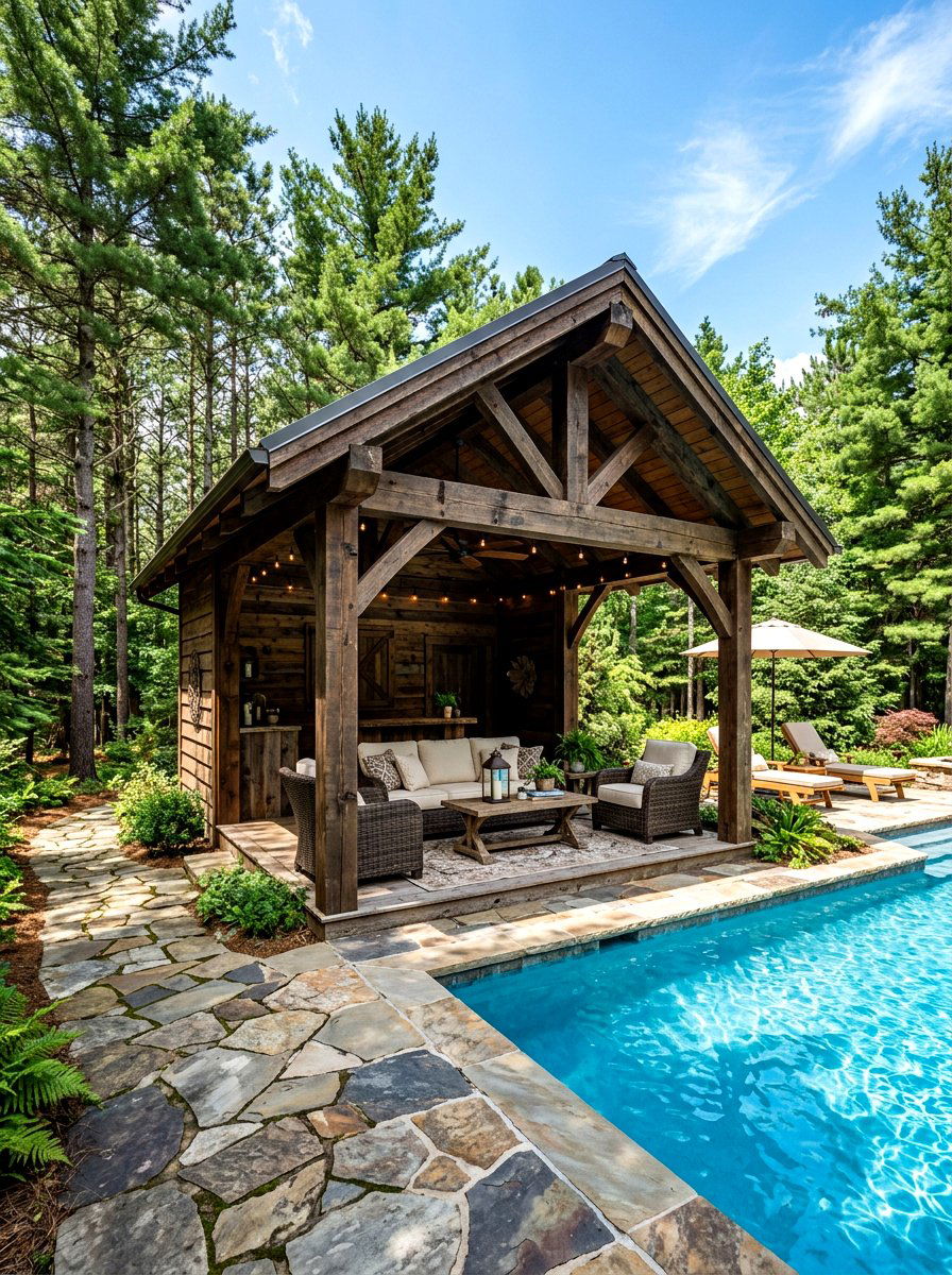 Rustic Wood Pool Cabana - 30 pool house lounge backyard ideas