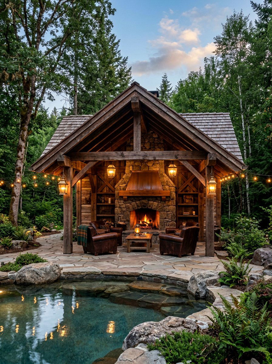 Rustic Wood Pool Retreat - 30 pool cabana ideas