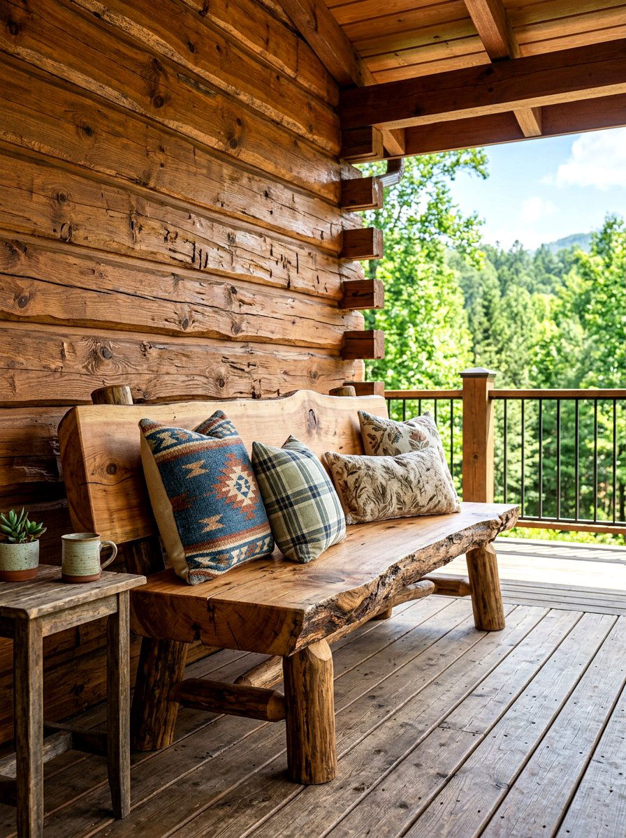 Rustic Wood Porch Bench - 30 cabin front porch ideas