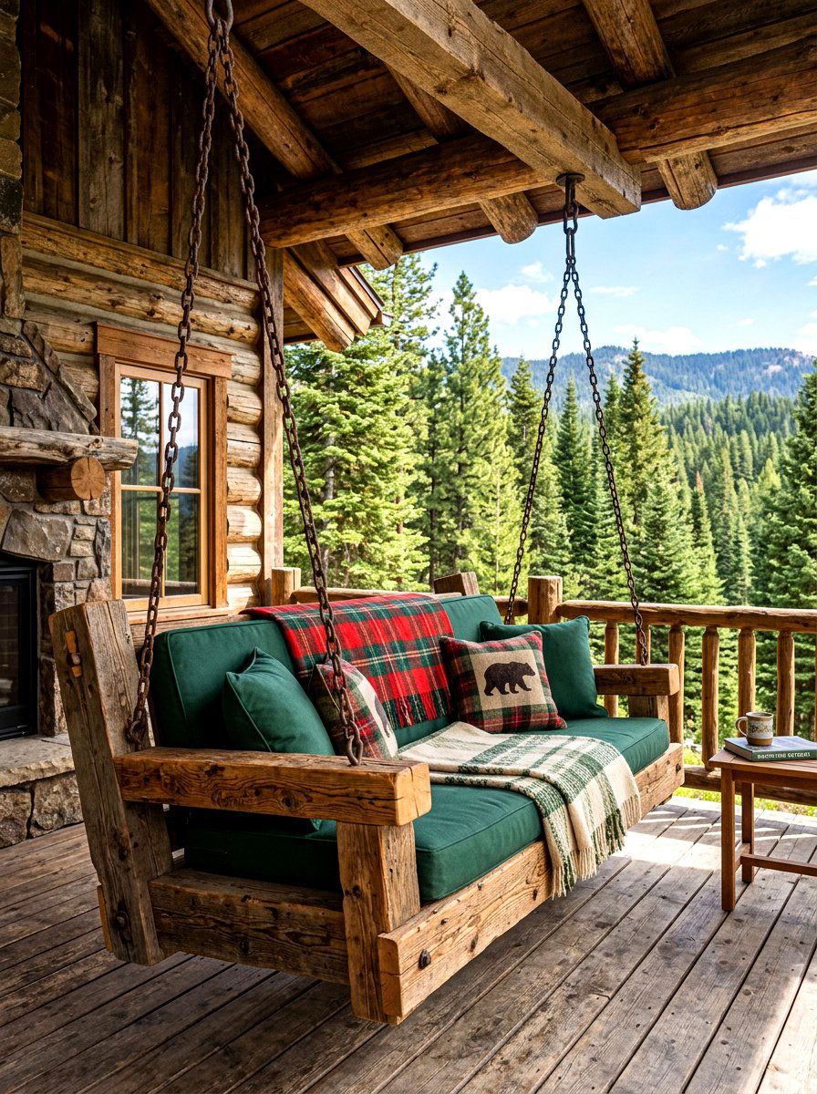Rustic Wood Porch Swing - 30 porch daybed swing ideas