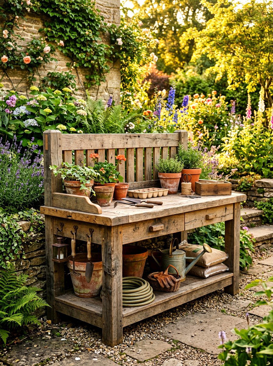 Rustic Wood Potting Bench - 30 potting bench ideas