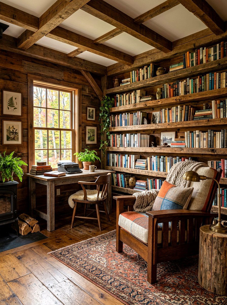 Rustic Wood Reading Retreat - 30 office reading corner ideas