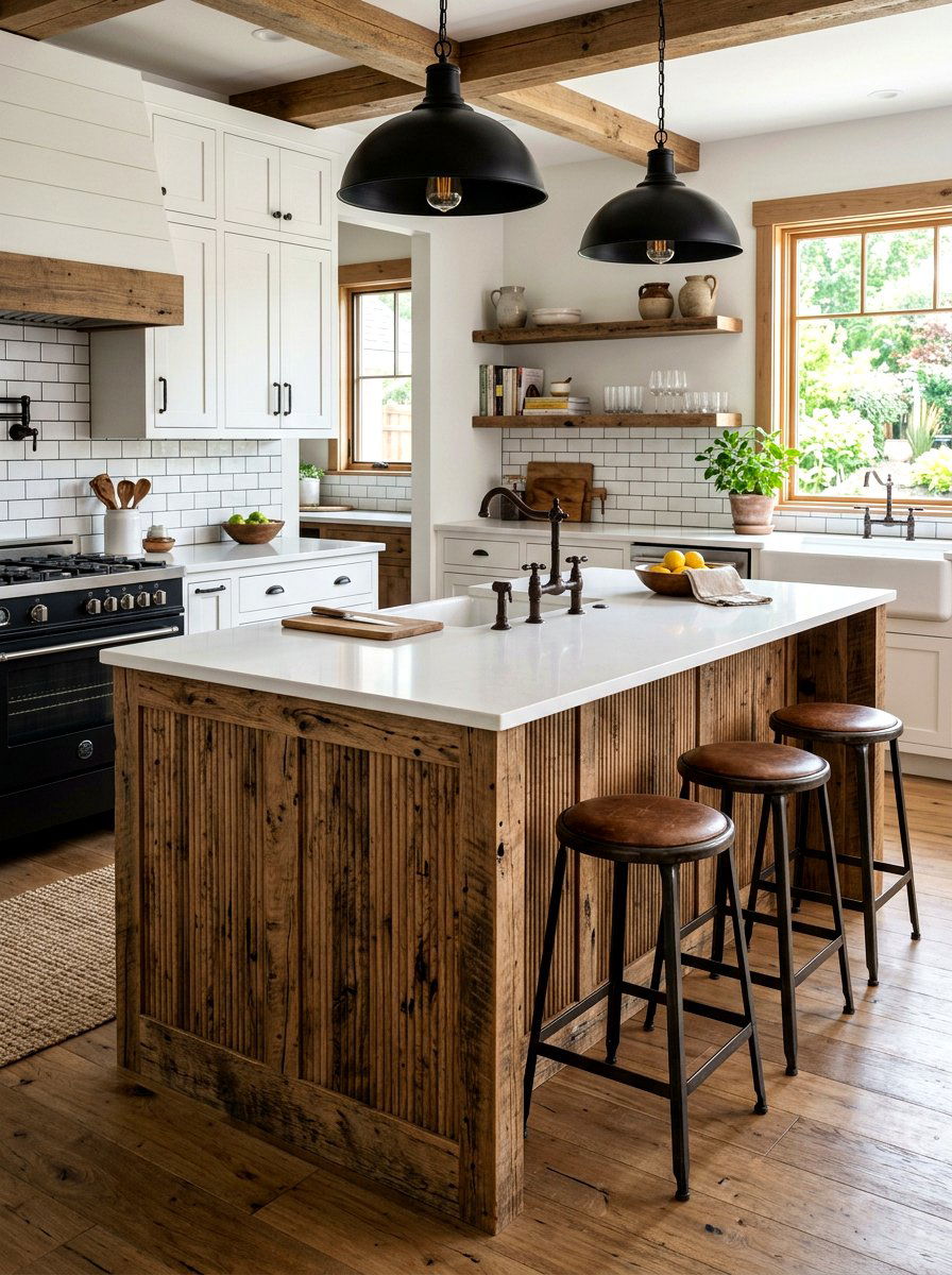 Rustic Wood Reeded Kitchen Island - 30 reeded kitchen island ideas