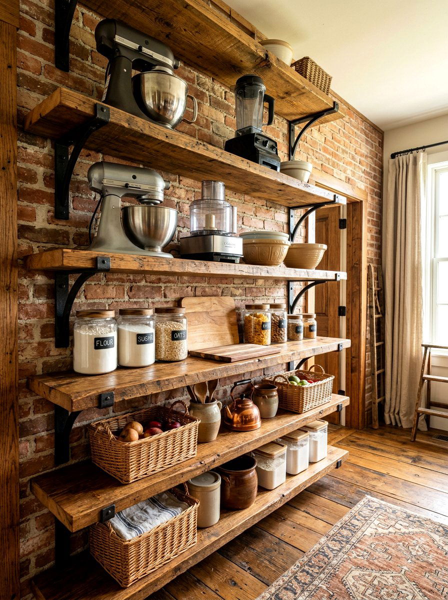 Rustic Wood Shelf Pantry - 30 appliance pantry ideas