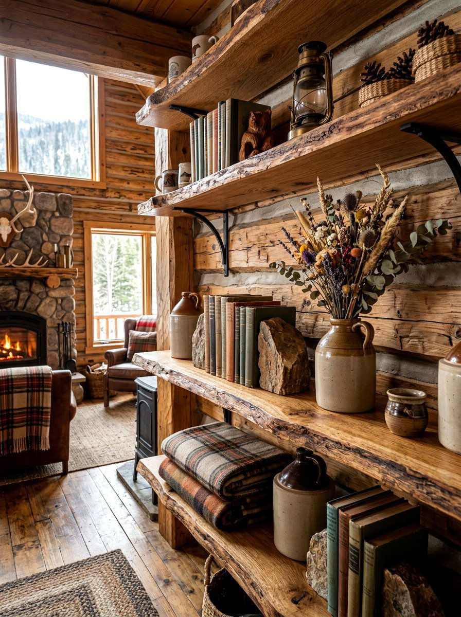 Rustic Wood Shelving - 30 aesthetic bookshelf styling apartment ideas