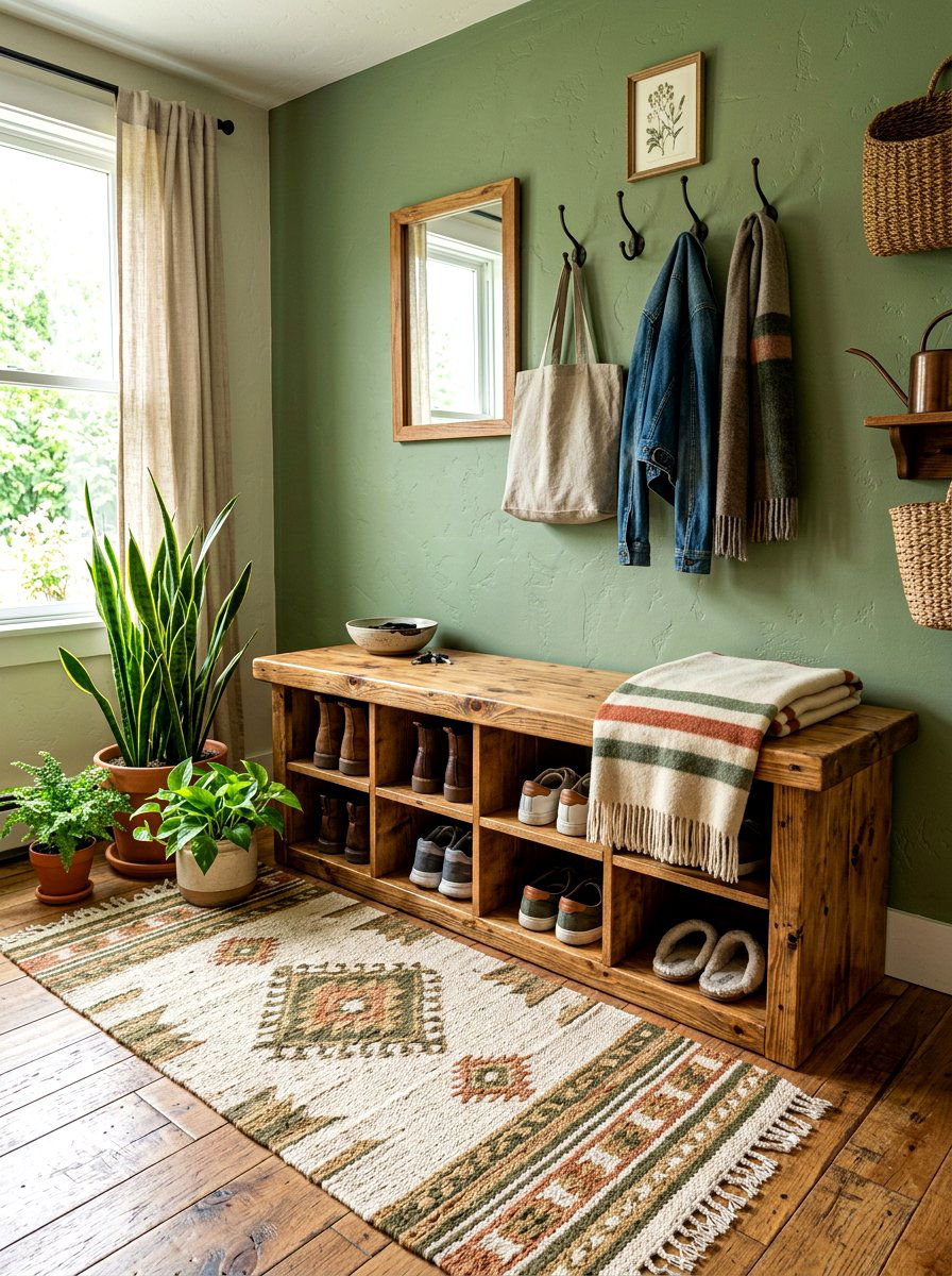 Rustic Wood Shoe Cubby Bench - 30 shoe cubby bench ideas