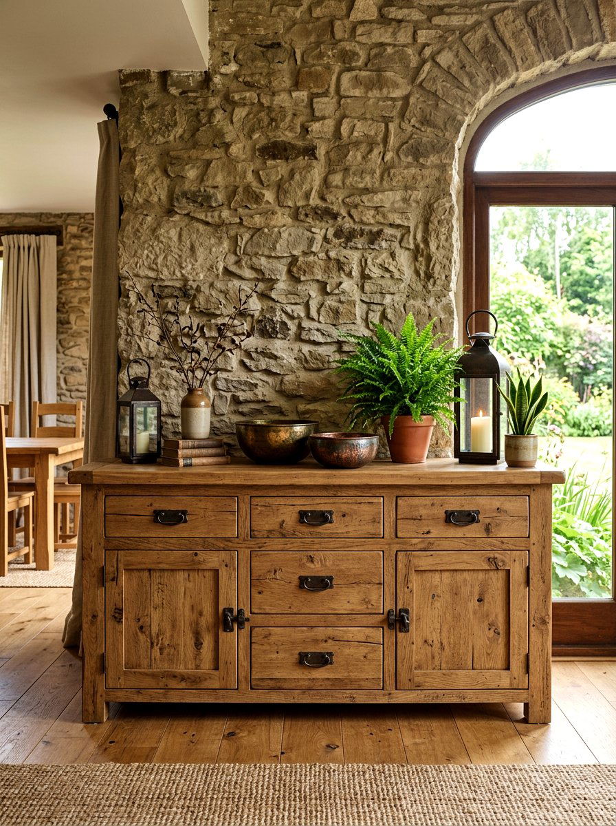 Rustic Wood Sideboard - 30 dining buffet styling ideas