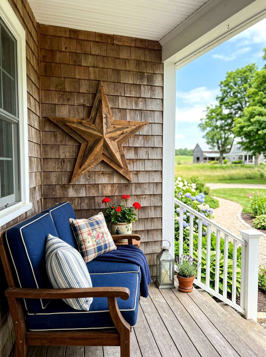 Rustic Wood Star Wall Decor - 30 Fourth of July porch ideas