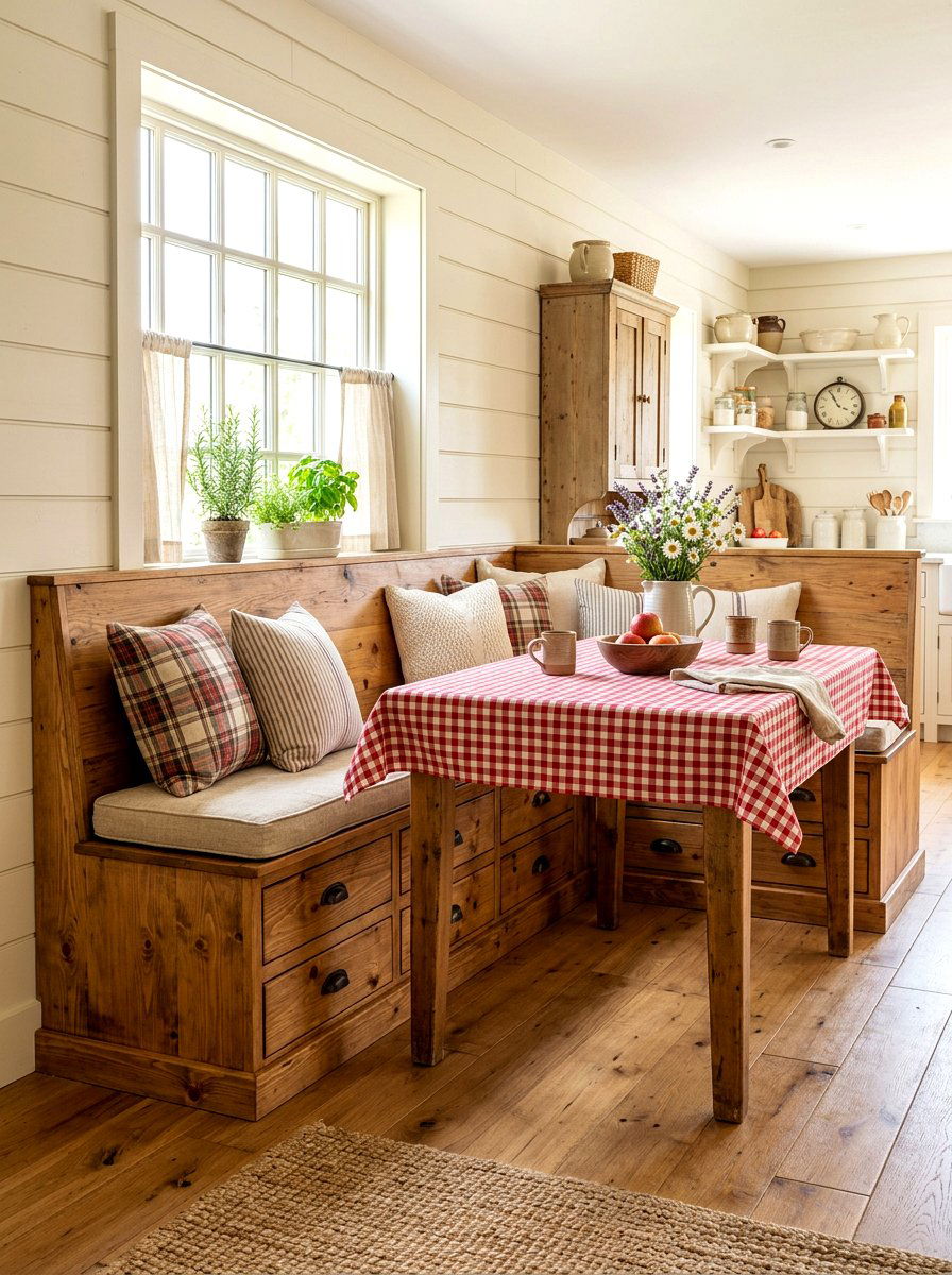 Rustic Wood Storage Bench - 30 banquette storage drawers ideas