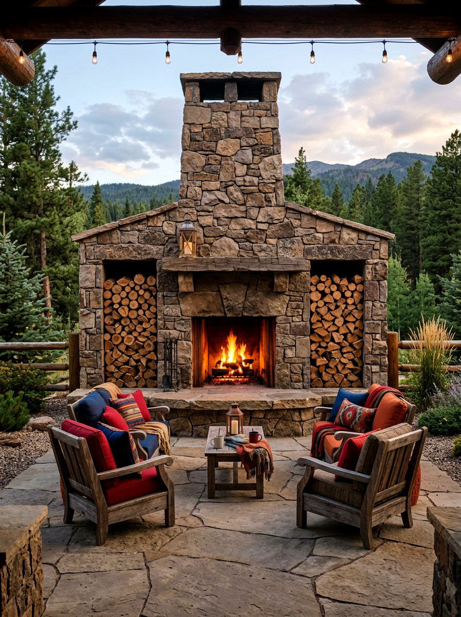 Rustic Wood Storage Patio Fireplace - 30 patio fireplace ideas