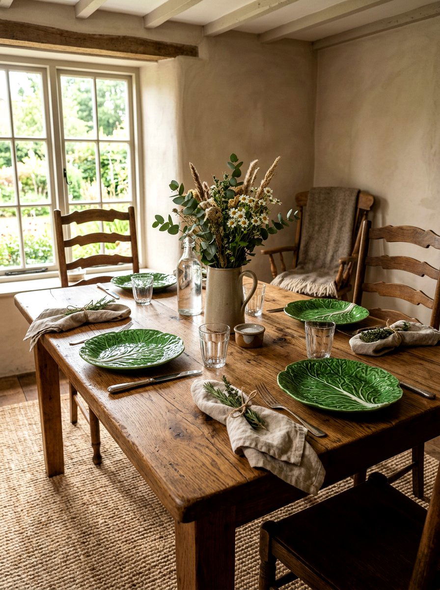 Rustic Wood Table Setting - 30 lettuce plate dining ideas