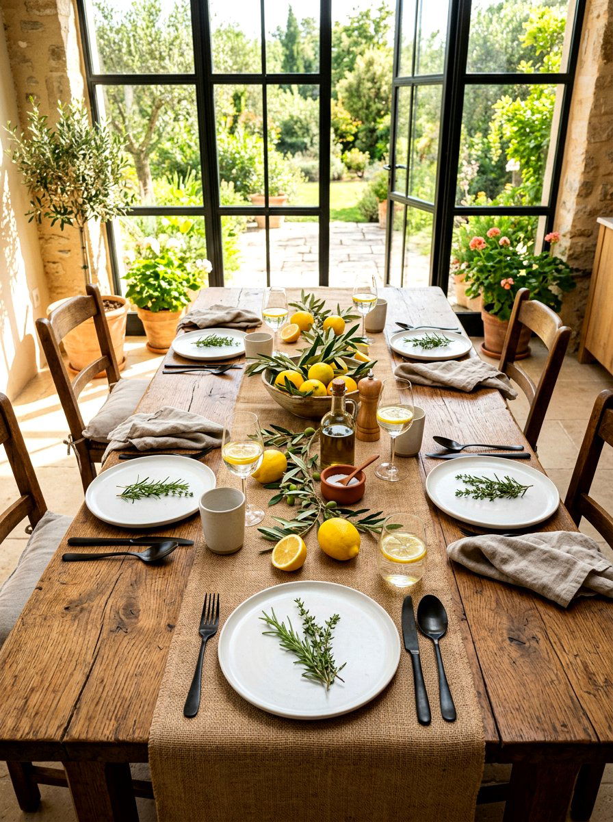 Rustic Wood Table Setting - 30 lemon and olive summer tablescape ideas