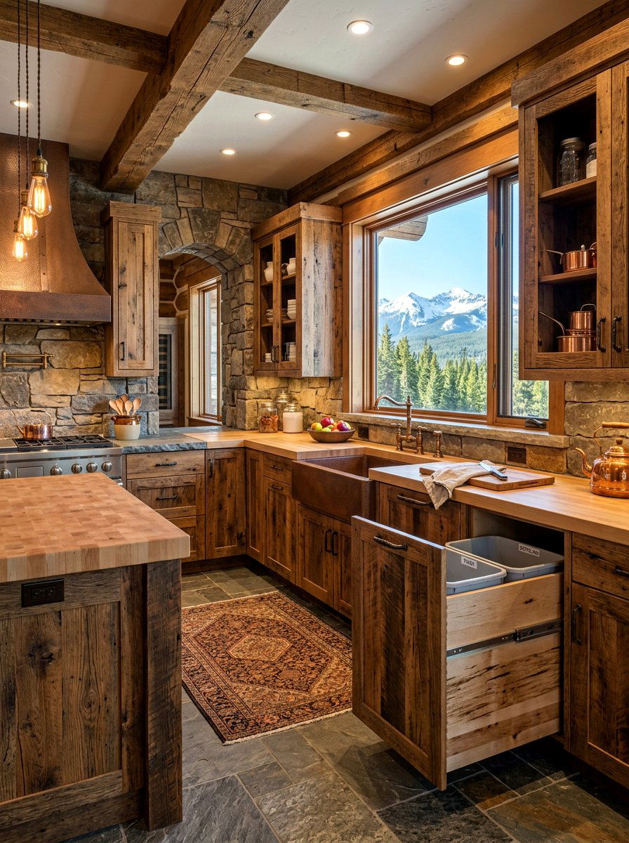 Rustic Wood Trash Pull Out - 30 kitchen trash pull out ideas