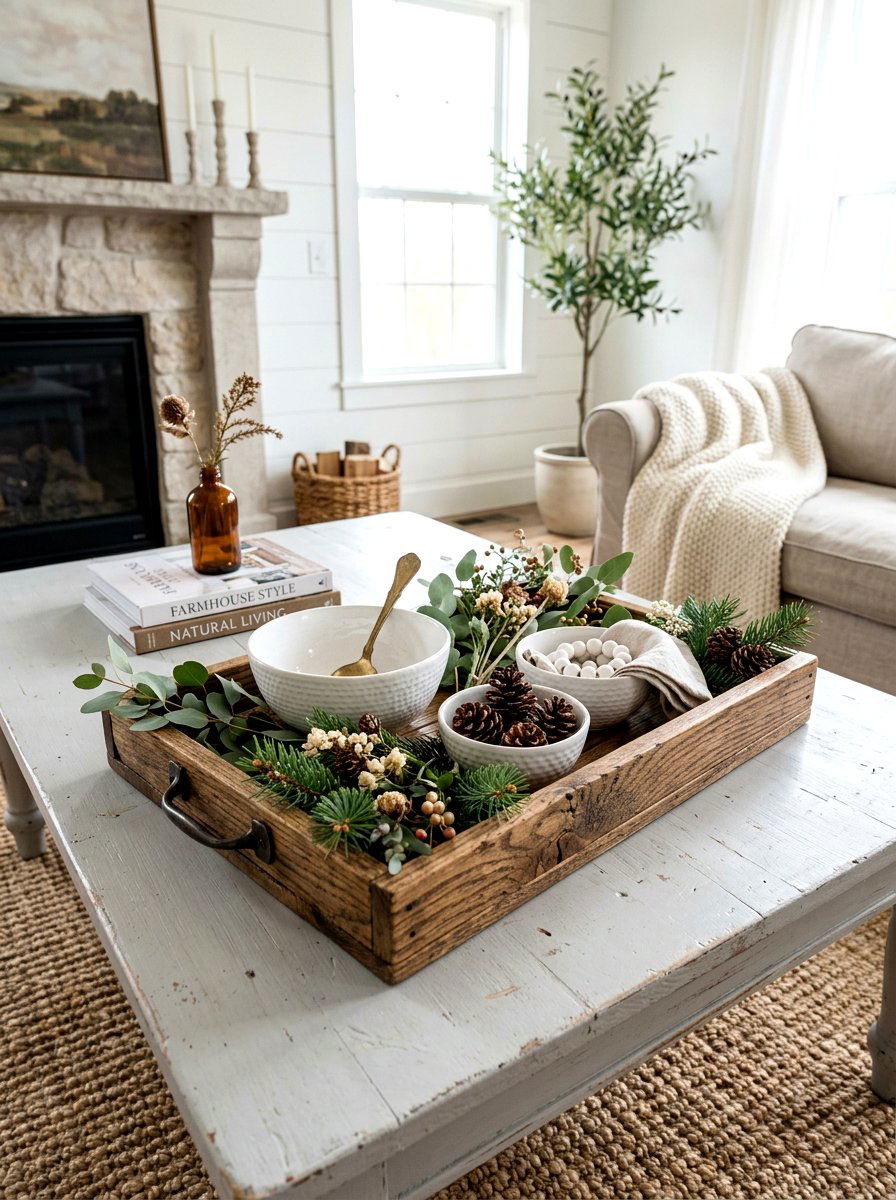 Rustic Wood Tray - 30 neutral holiday decor ideas