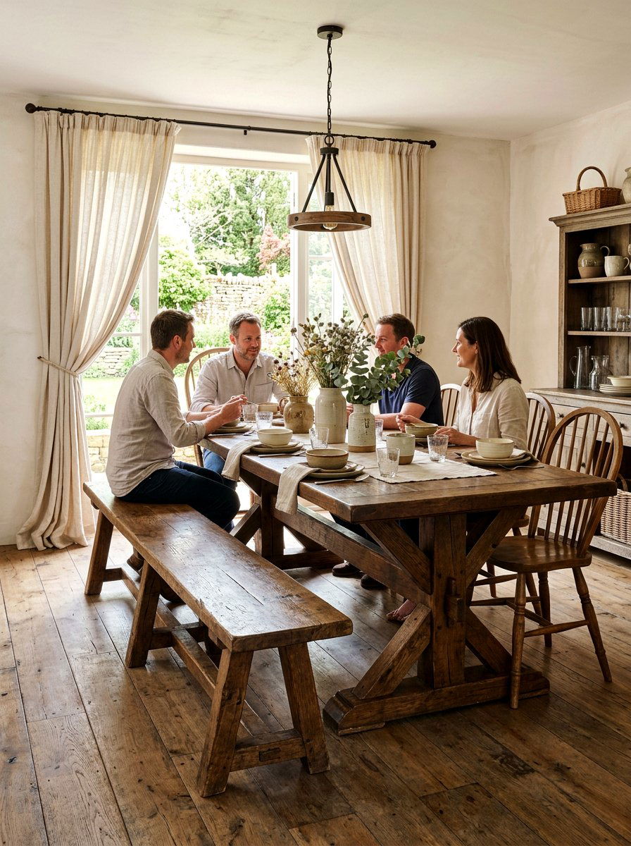 Rustic Wood Trestle Bench - 30 farmhouse dining bench ideas