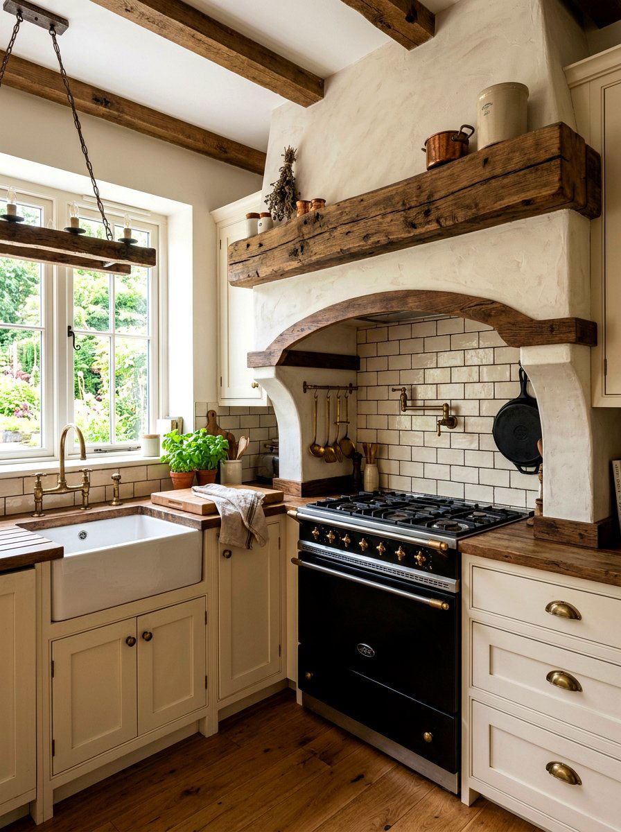 Rustic Wood Trim Plaster Hood - 30 plaster range hood ideas
