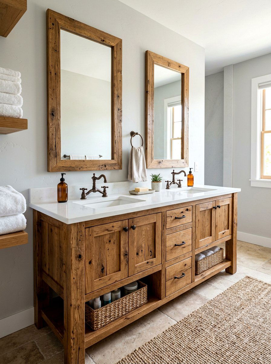 Rustic Wood Vanity - 30 farmhouse bathroom ideas