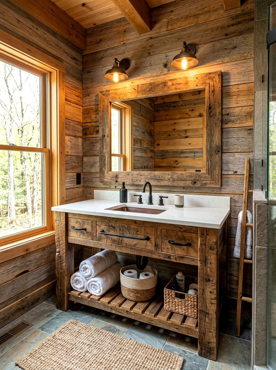 Rustic Wood Vanity - 30 cabin bathroom ideas