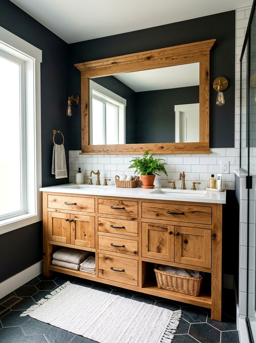 Rustic Wood Vanity Bathroom - 30 moody farmhouse bathroom ideas