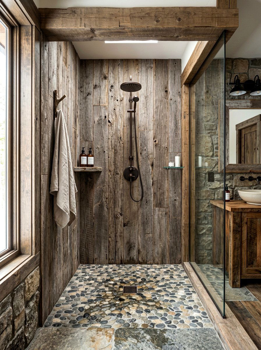Rustic Wood Vertical Tile - 30 vertical tile shower ideas