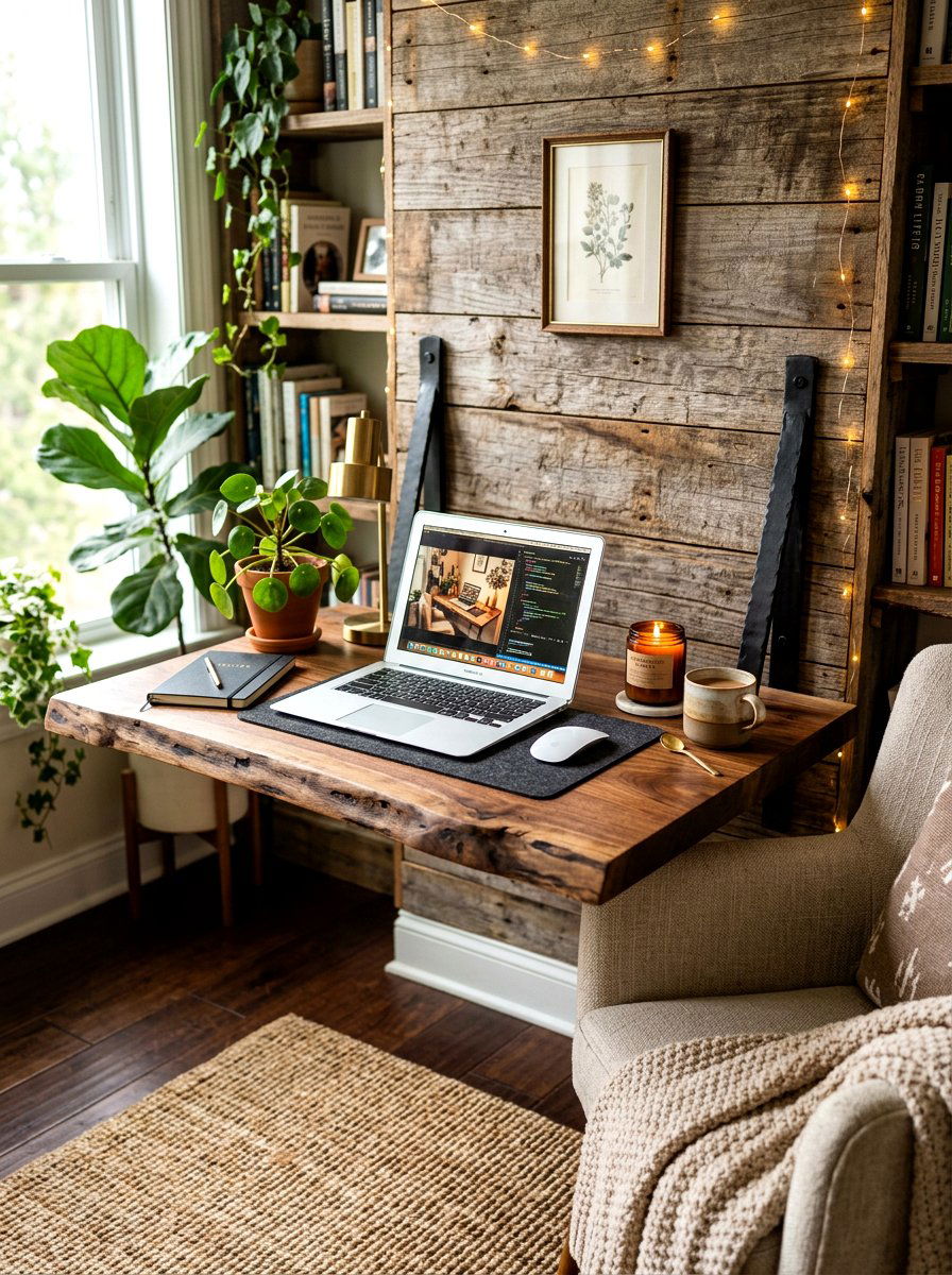 Rustic Wood Wall Mounted Desk - 30 fold down desk apartment ideas