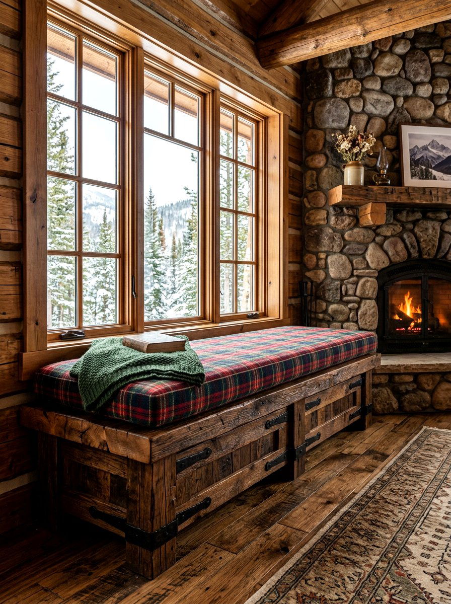 Rustic Wood Window Seat Bench - 30 storage bench window seat ideas