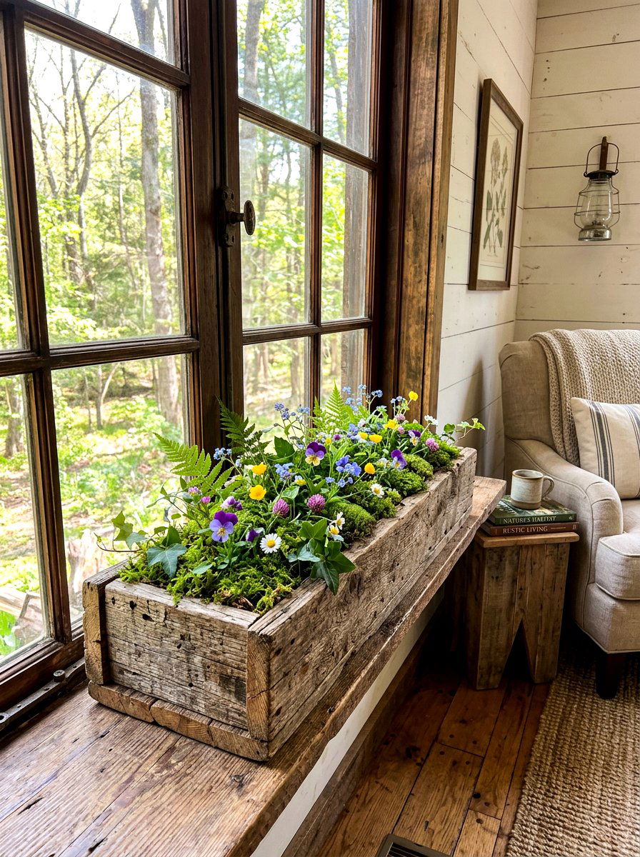 Rustic Wood Window Trough - 30 windowsill planter ideas