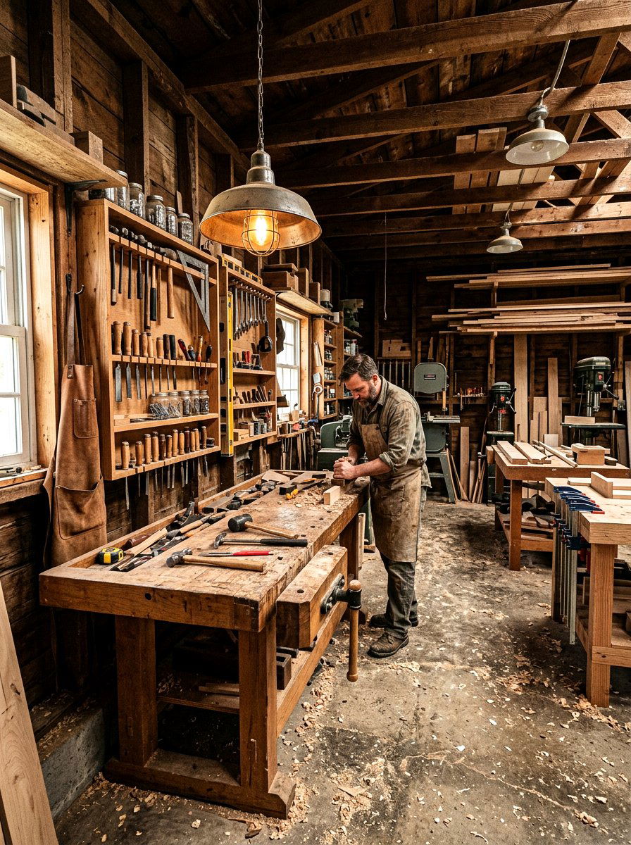 Rustic Wood Workshop - 30 creative studio office ideas