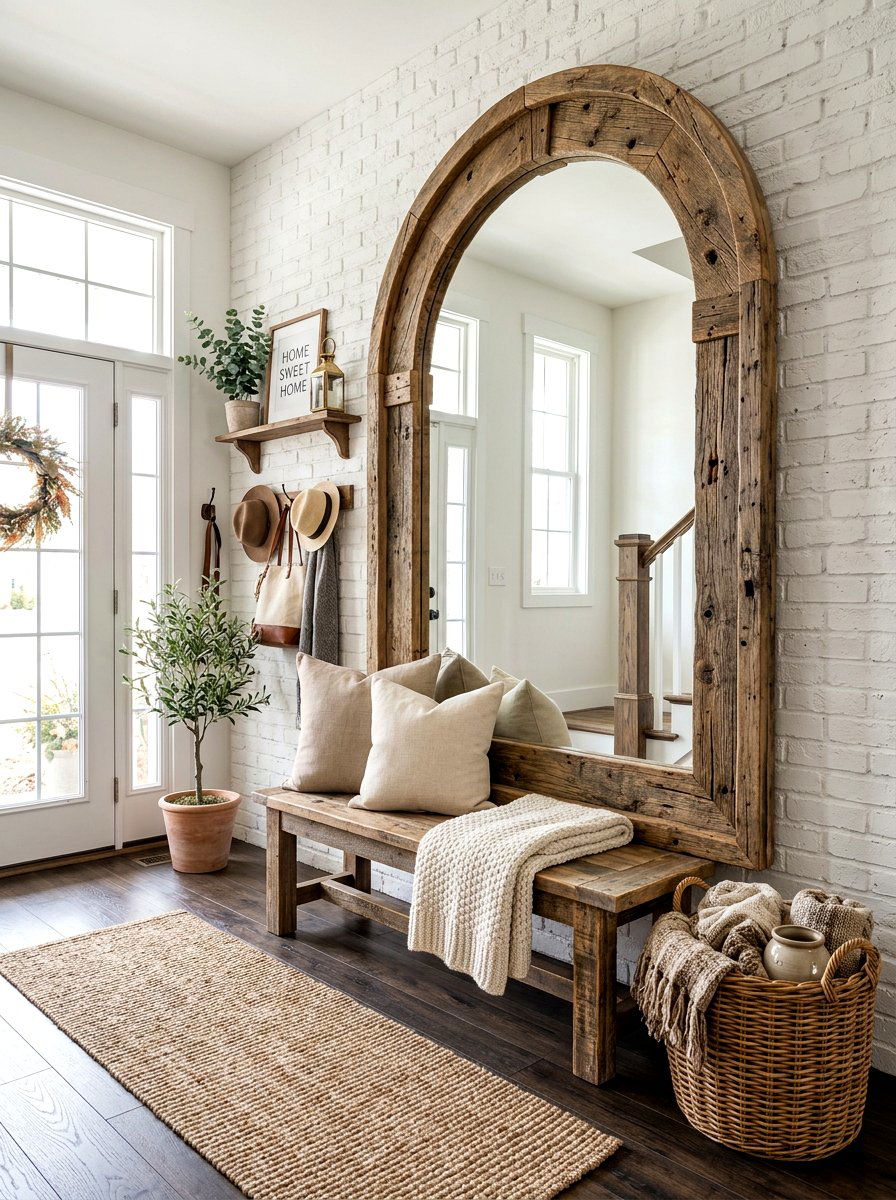 Rustic Wooden Arched Mirror Foyer - 30 arched foyer mirror ideas