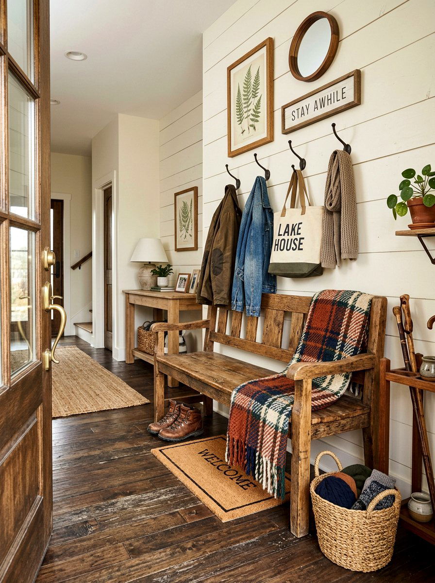 Rustic Wooden Bench - 30 fall entryway decor ideas