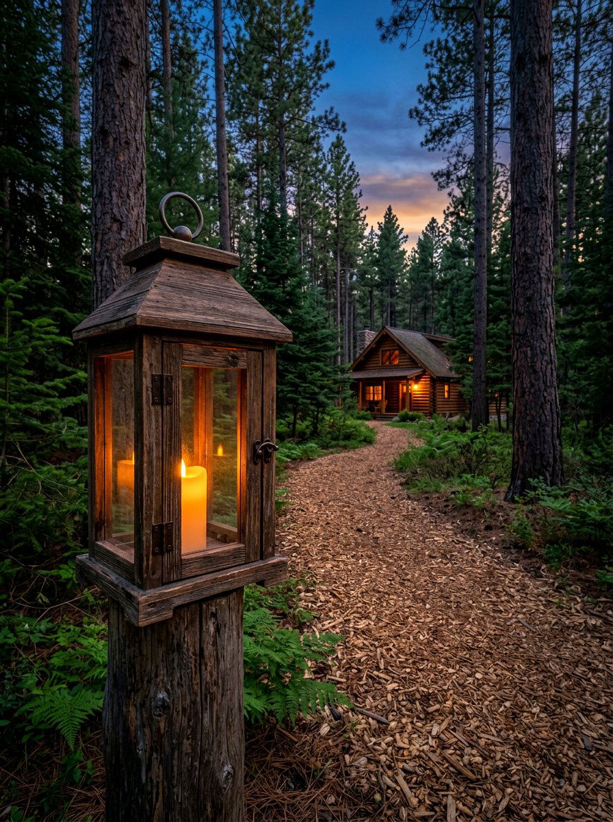 Rustic Wooden Box Lantern - 30 lantern pathway ideas