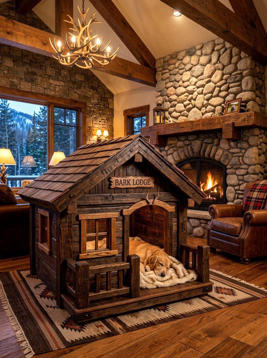 Rustic Wooden Dog Lodge - 30 pet nook living room ideas