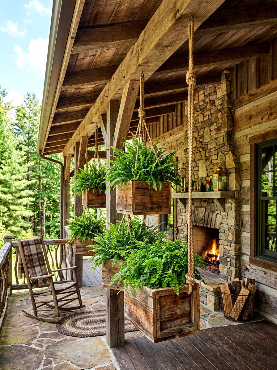 Rustic Wooden Hanging Fern Porch - 30 hanging fern porch ideas