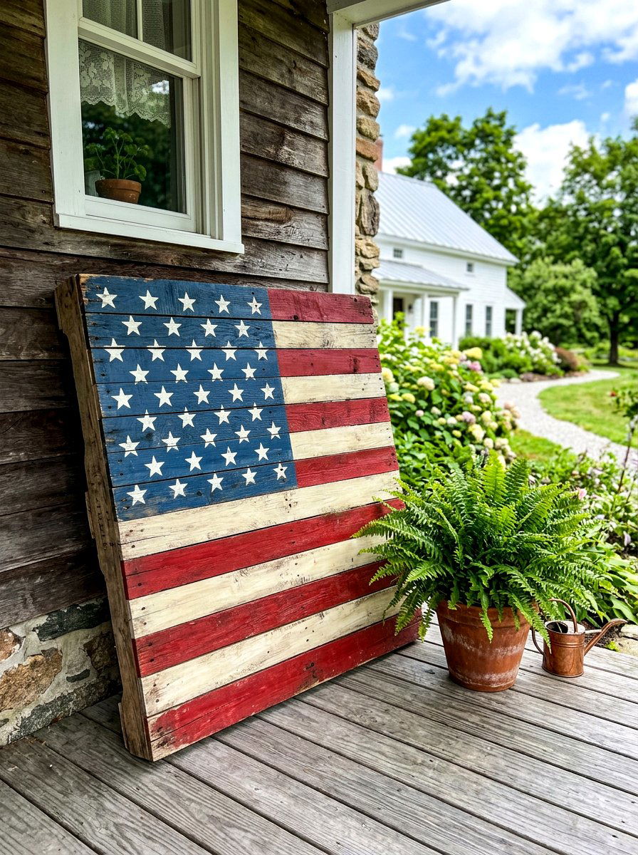 Rustic Wooden Pallet Flag - 30 Fourth of July porch ideas