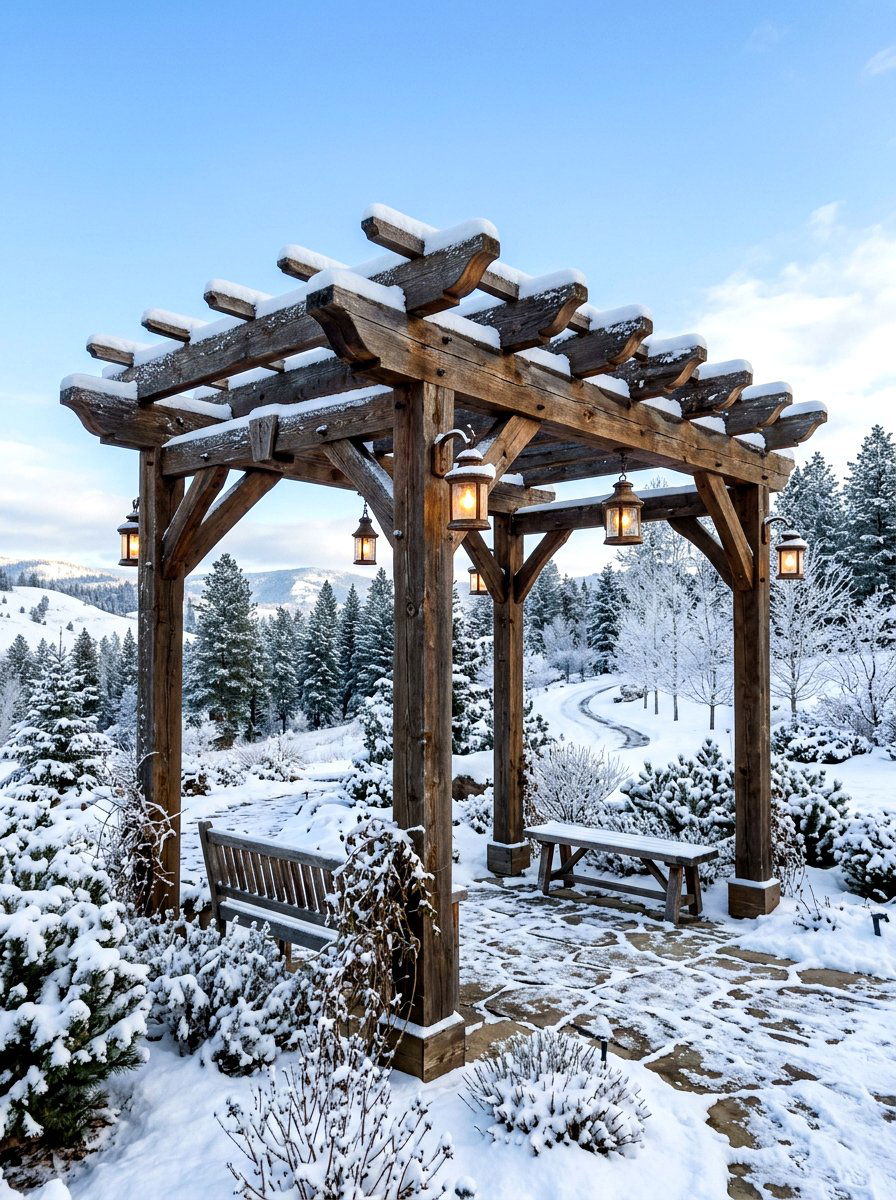 Rustic Wooden Pergola - 30 winter garden ideas