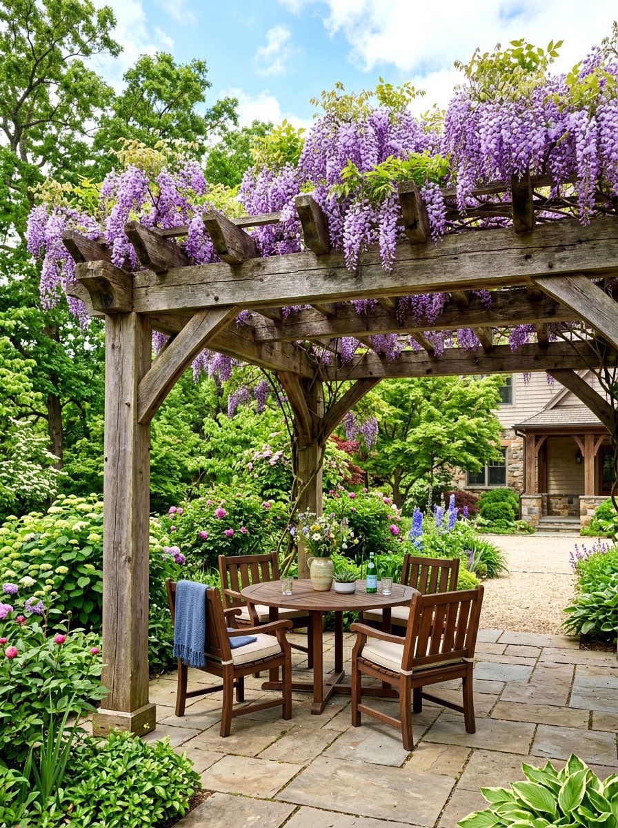Rustic Wooden Pergola - 30 cloister garden ideas