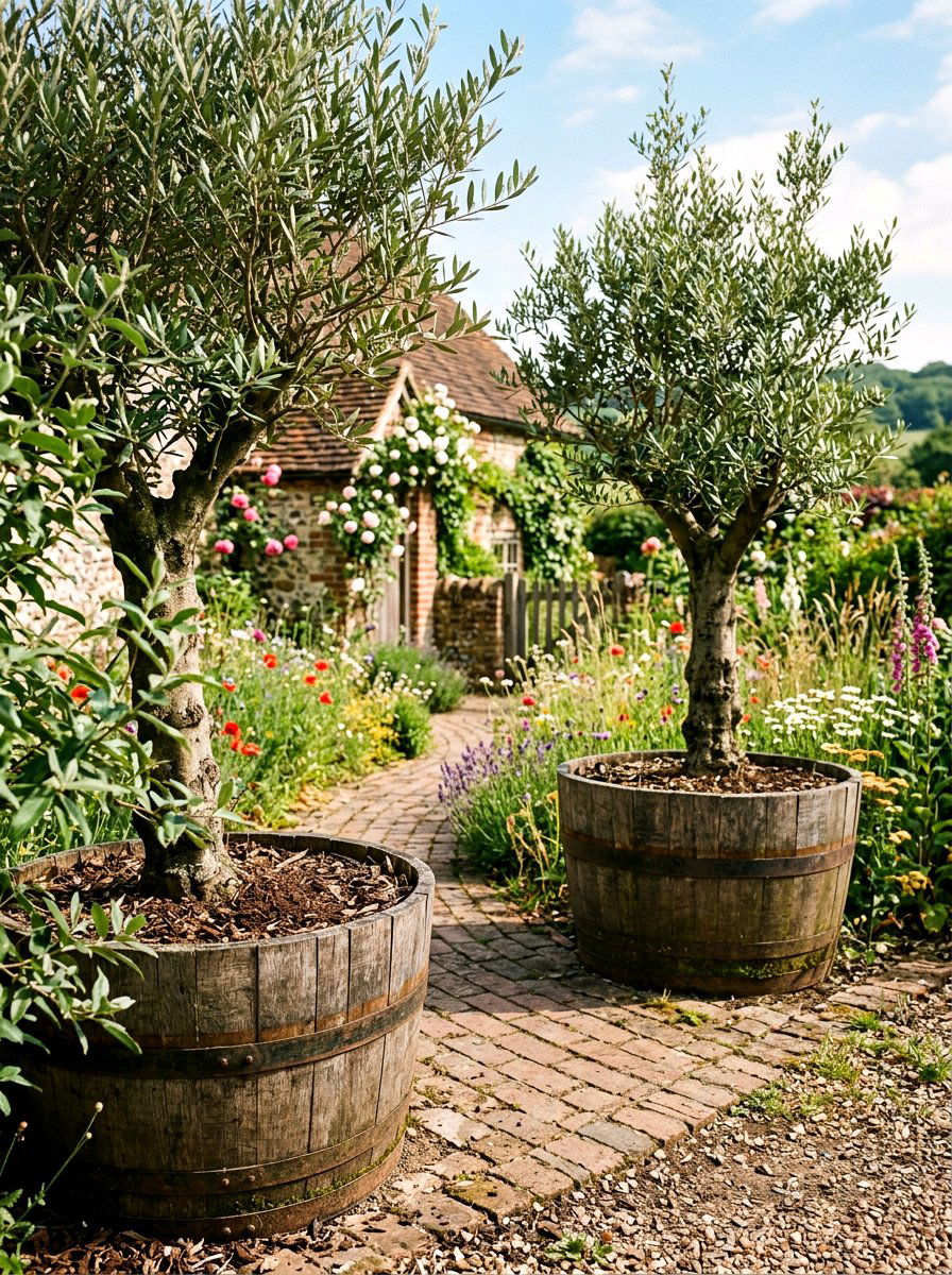 Rustic Wooden Planters - 30 potted olive backyard ideas