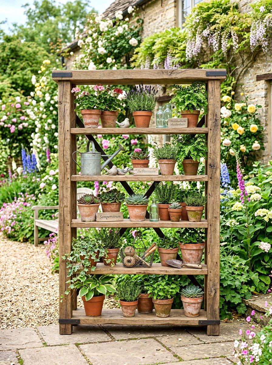 Rustic Wooden Shelving - 30 greenhouse decorative ideas
