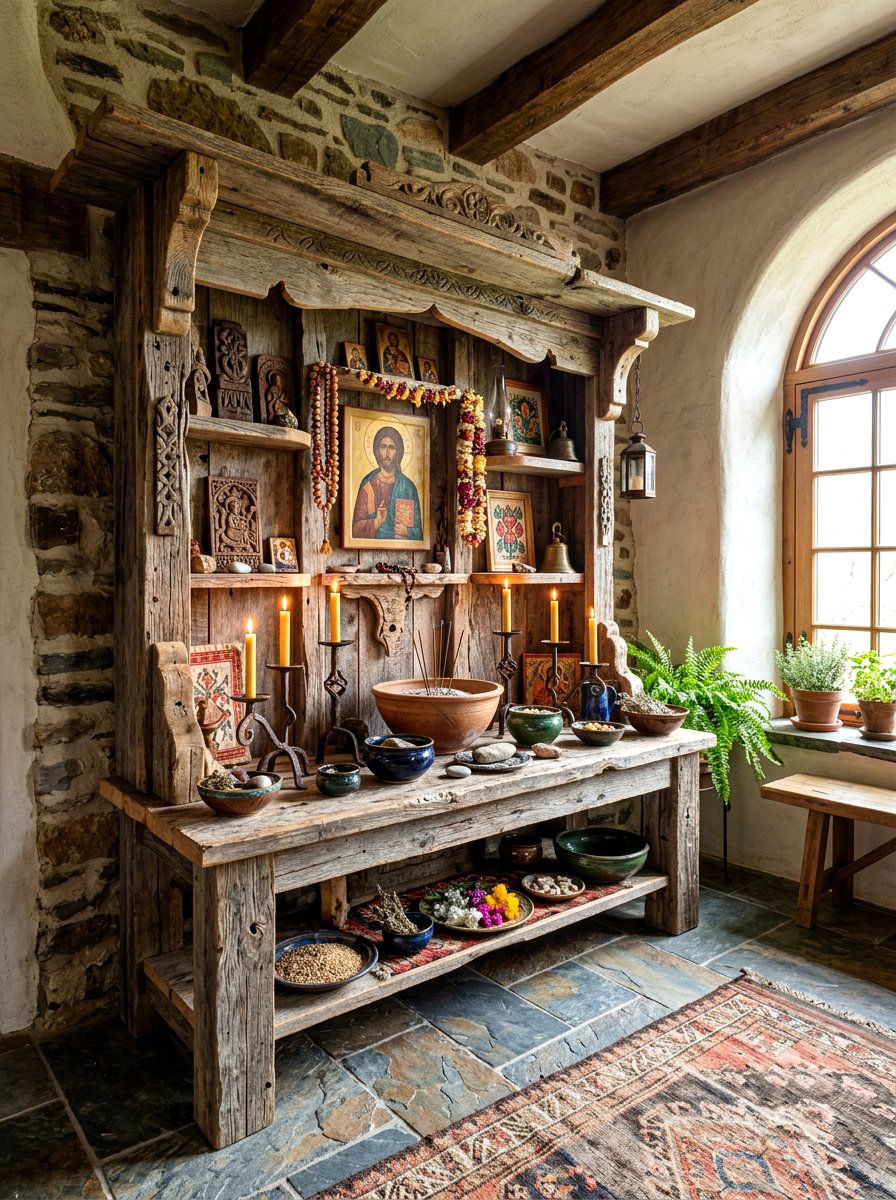 Rustic Wooden Shrine - 30 home altar ideas