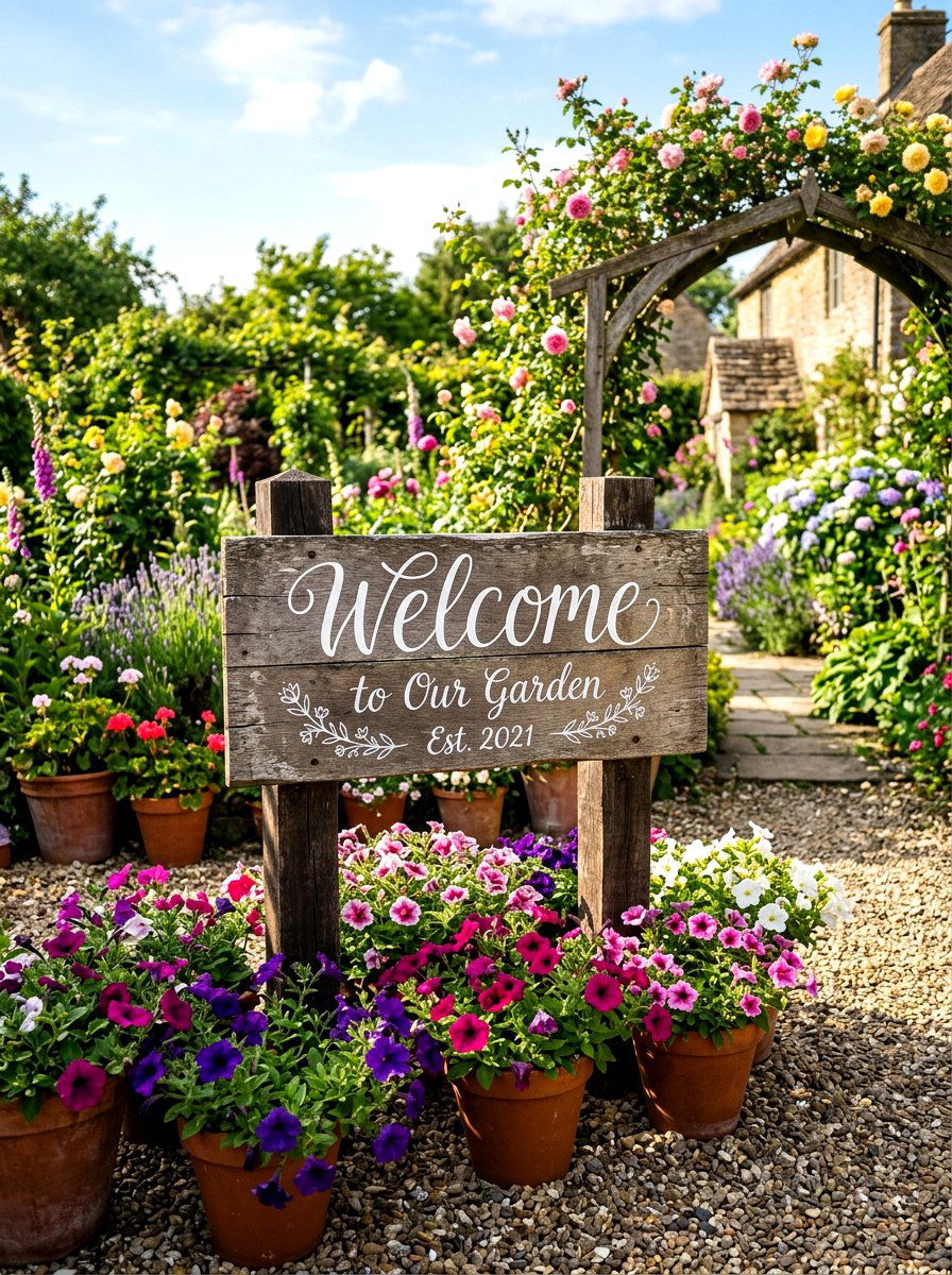 Rustic Wooden Welcome Sign - 30 cottage garden wedding ideas