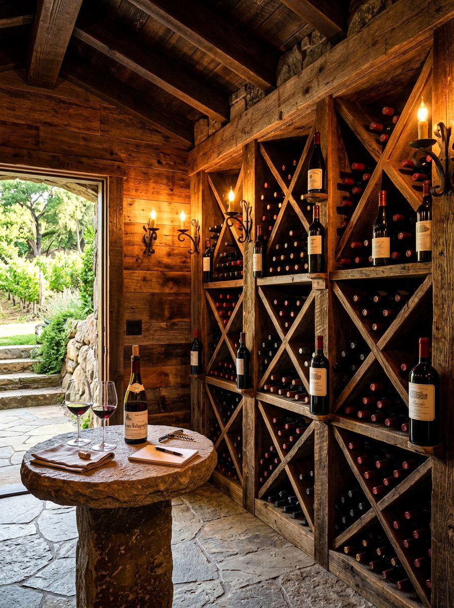 Rustic Wooden Wine Cellar - 30 wine wall display ideas