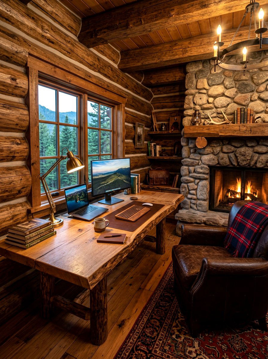 Rustic Wooden Workspace - 30 offline home office ideas