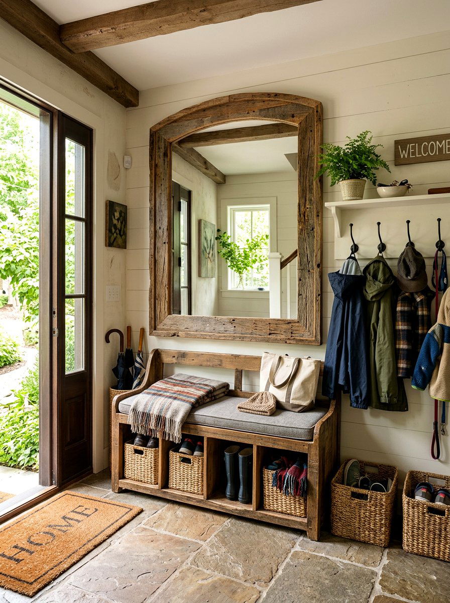 Rustic arched mirror mudroom - 30 arched mirror decor ideas