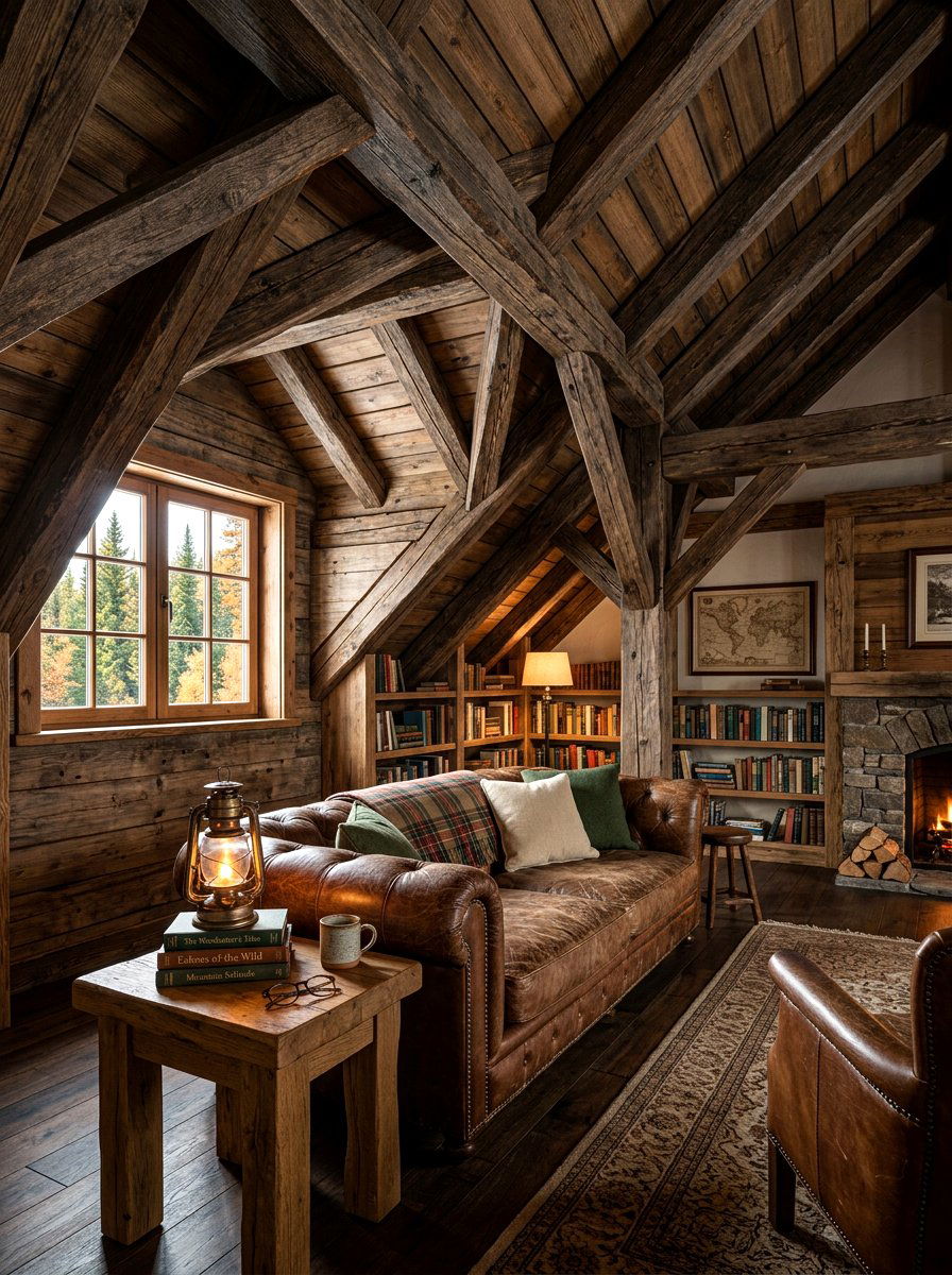 Rustic attic reading room beams - 30 attic reading room ideas